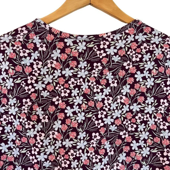 Time and Tru Floral T Shirt Plus XXXL 100% Cotton Knit Burgundy Coral Mint White - Picture 4 of 5